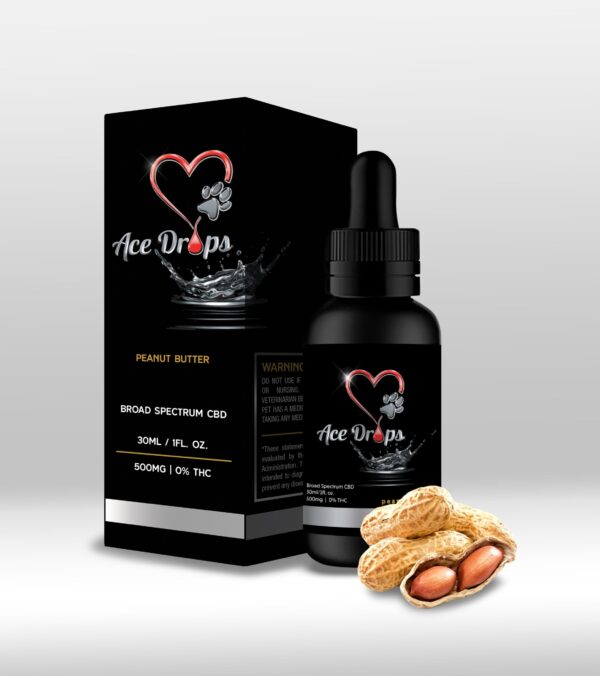Ace Drops All Natural Premium Pet CBD Broad Spectrum Peanut Butter Flavored 500mg Tincture Bottle 0% THC