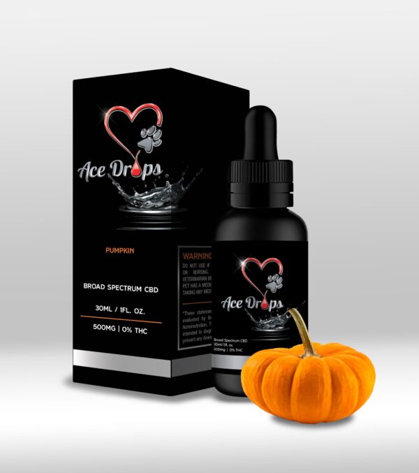 Ace Drops All Natural Premium Pet CBD Broad Spectrum Pumpkin Flavored 500mg Tincture Bottle 0% THC